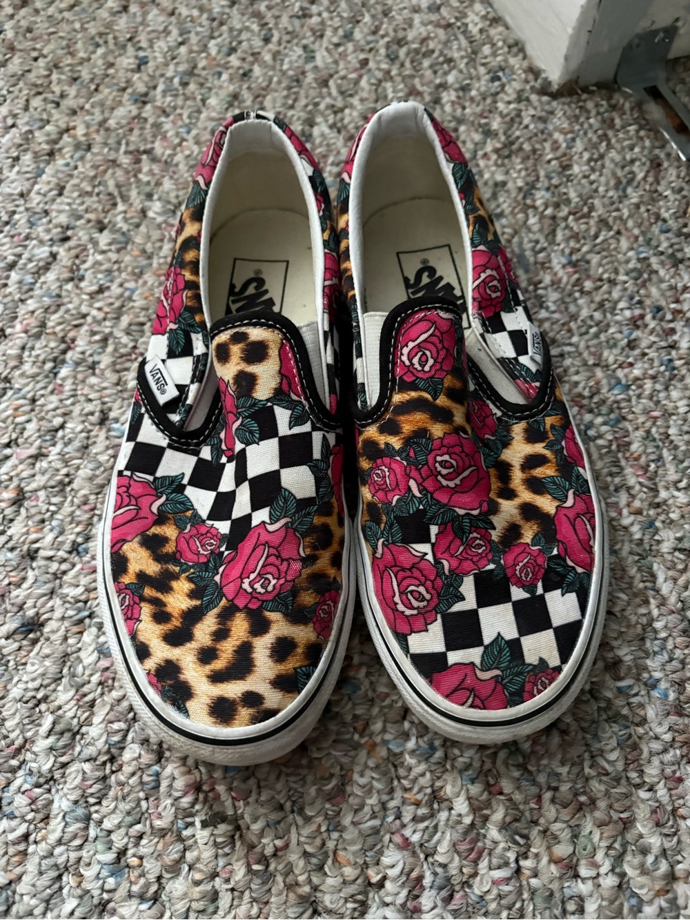 Vans Slip-On Sneakers in Pink Rose, Leopard & Black-White Check